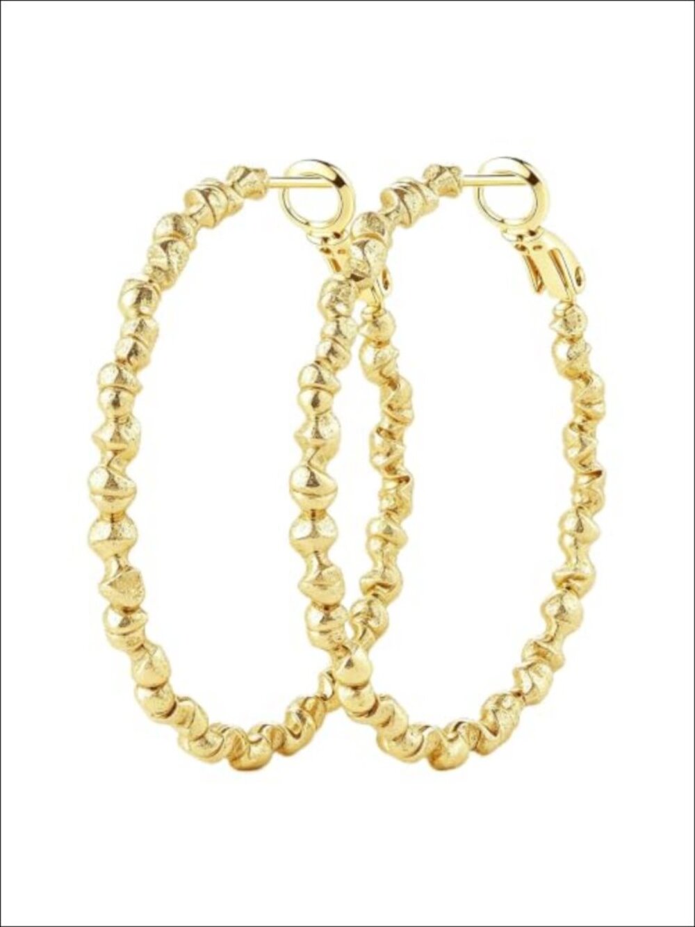 14K Gold Plated Hammered Twisted Hoop Earrings Hypoallergenic Hinged 40mm